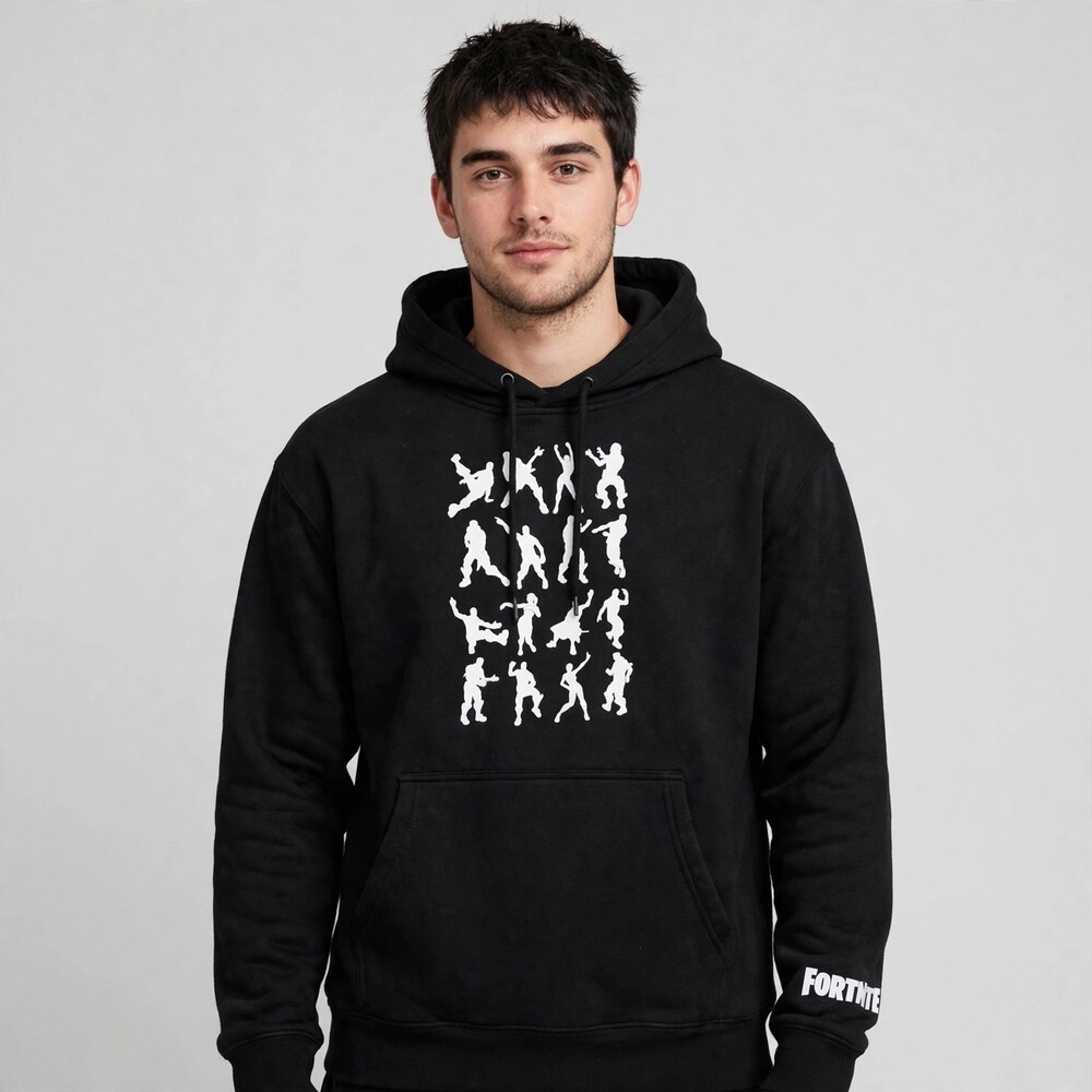 Fortnite Black & White Hoodie – Dance Emote Silhouettes – Size L